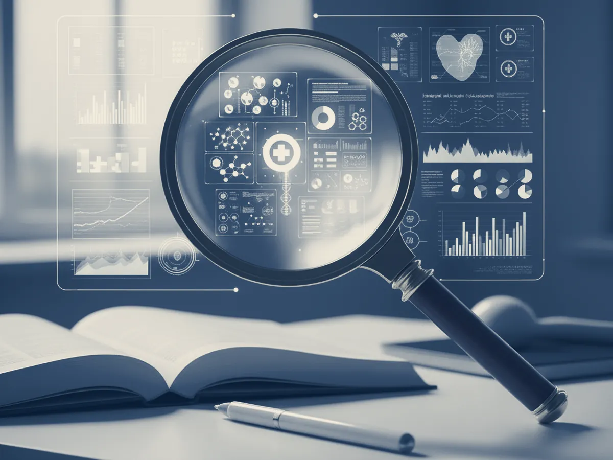 Lupa ampliando dados de um conjunto de documentos médicos
